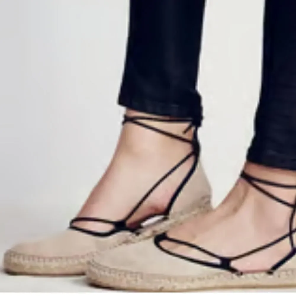 NWT Free People Tan Ultra-Soft Suede Lace-Up Flat Espadrilles Sz. 9/40 Ret $185